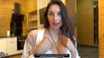 Mom seduces step-son in the kitchen.