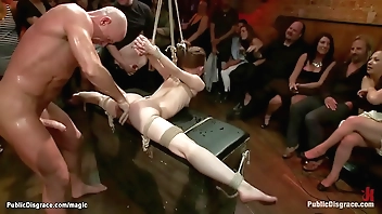 Flexible slave gang banged in public