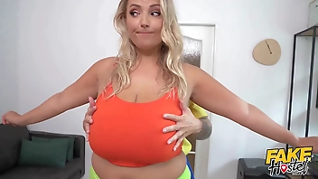 Fake Hostel - Big busty blonde cheating wife gets searched by horny BBW airport security when she finds a bottle of lube in her ass and then needs to get some lesbian boobs action before giving her an orgasm so instense she squirts on a window