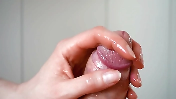 Sensual massage expert handjob from milf on a big fat hard cock, ruined orgasm