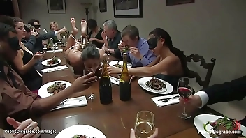 Babe gang bang fucked at public party