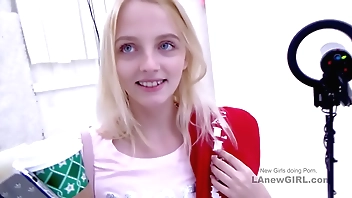 Thin Teen Cutie gets tight pussy fucked in studio