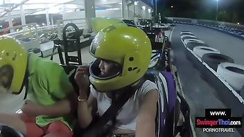 Go karting with big ass Thai teen amateur girlfriend and horny sex after