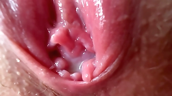 Extremely close-up wet juicy pussy