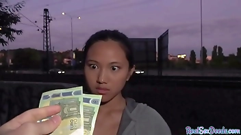 Smallboob Asian beauty pounded for cash before giving head
