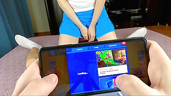 He playing in Brawl Stars and Stepsister asked to rate her blowjob skills! And she seduces her and suck his hard cock! POV 4K - Nata Sweet