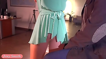 Hairdresser (part 4). Jeny Smith with seamless tights teasing a guy. He touched her pussy