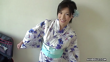 Japanese brunette kimono lady  Saki Aoyama  cock sucking,uncensored.