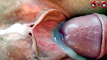 Very perverted big cock stepbrother cums profusely on horny stepsister's big pussy