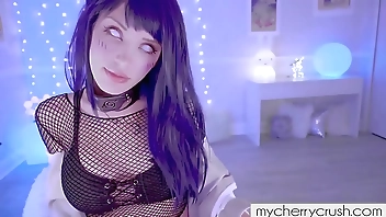 Sexy Hinata In Fishnets Teases Ass and Plays with her Pussy - cosplay anime