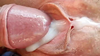 Big cock stepbrother cums on step sister's tight pussy - big creampie all over pussy