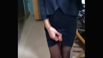 crossdresser office lady handjob