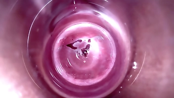 Camera deep inside teen creamy vagina