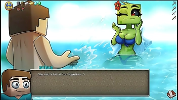 HornyCraft [ Parody Hentai game PornPlay ] Ep.21 the creeper girl gave us a public titjob on the beach before we gave her a first pussy creampie