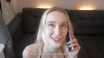 Cheating wife fucked by friend while talking on the phone with her husband