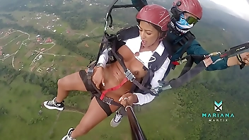 The number one ebony actress from Colombia Mariana Martix goes paragliding masturbating naked