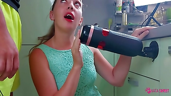 Girl try to simulate a threesome and test an amazing sex toy - male masturbator! Active by Nata Sweet
