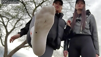 You Have To Lick The Dirty Sneakers Of Two Girls After Chasing Them While Looking At Their Butts