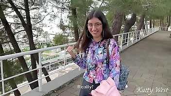 Public pickup beauty fucked and cum on her glasses