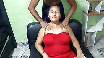 I give my motherinlaw a hot massage and she gets horny