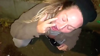 Offered a drink on the street to take a cum shot