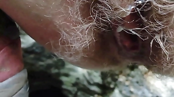 Risky outdoor at the mountains with hairy stranger's pussy girl till creampie without condom 4k 60fps