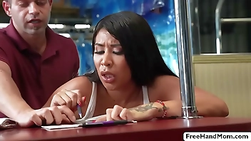 Busty milf babes share coworkers bigcock threesome in office