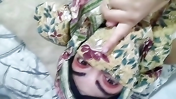 Hijab Horny Arab MILF Wife Masturbates Squirting Pussy To Wet Orgasm While Husband Praying In Other Room