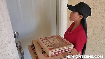 Two Guys Playing with Delivery Girl - Ember Snow - Nipponteens.com
