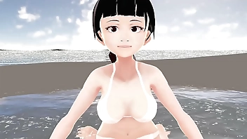Honda Cocoa Anime girl introduce herself in white bikini.