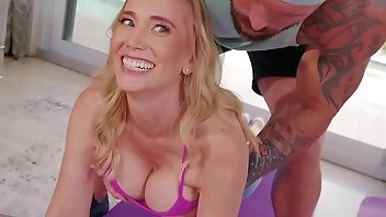 Busty blonde milf sucks her gym instructor