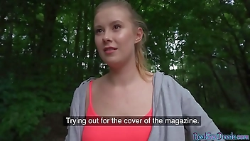 Curvy euro pulled outdoors before fucking in pov couple