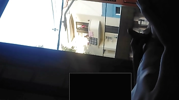 Flash dick masturbation to curious neighbor that look many times