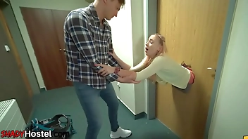 3some smalltits teen fucked in hostel room after throating