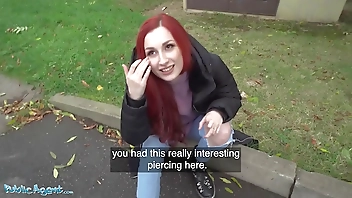 Public Agent Redhead Brit Shows Off Her Pierced Tits Before Basement Fuck Creampie