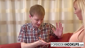 Big boobed babe takes her step-brothers fat cock