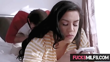 FucksMILFs.com - Sofie Marie is a snooping stepmom who accidentally saw her stepdaughter Monica Sage getting fucked.