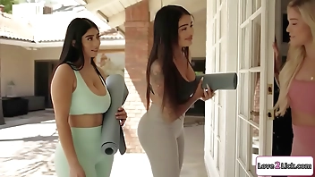 Love2Lick.com - 2 latinas share tattooed yoga instructor