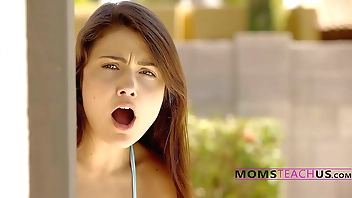 Teen And Her StepMom Compete To Fuck The Pool Cleaner