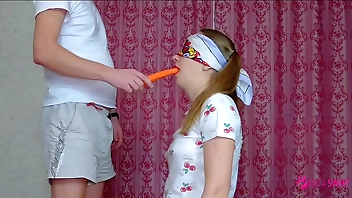 Step Brother tricked his sister when she passed a challenge with food and seduce her to blowjob and first sex! - Nata Sweet