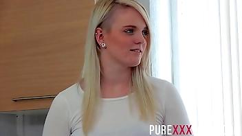 Superb blonde EU hottie fucking in the kitchen