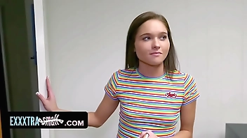 Tiny Petite Brunette Sneaks Into Football Player's Dorm Room And Gets Disciplined By His Huge Cock