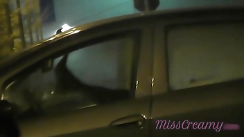 Sharing my slut wife with a stranger in car in front of voyeurs in a public parking lot - MissCreamy