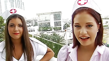 BRANDI BELLE - Cute Teens In Nurse Costumes Sharing One Cock #TBT