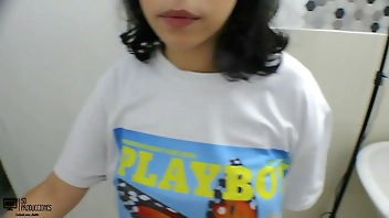 I find my stepbrother masturbating in the bathroom and I help him finish his handjob CUM-BUTTOCKS PART 1