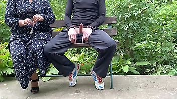 MILF stepmom milked her stepson outdoors in a condom