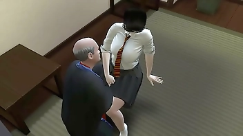 Japanese Step father taking care of his college step daughter