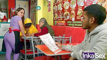 Mature white waitress fucks black guy for not paying for her food