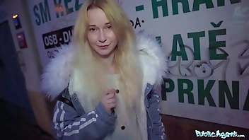 Public Agent She finished with a face full of spunk after riding cock