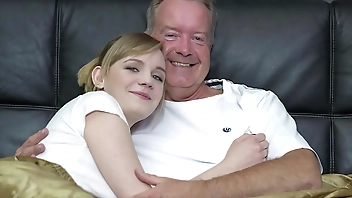 Sexy blonde bends over to get fucked by grandpa big cock
